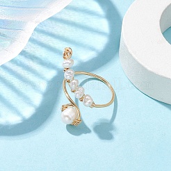 Кольцо из латуни с бусинами из натурального культивированного пресноводного жемчуга RJEW-JR00676