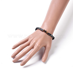 Braccialetti elasticizzati con agata nera naturale (tinta) e perline occhio di tigre&nbsp;BJEW-JB04219-04