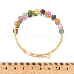 Bracelets manchettes en fil de cuivre sertis de tourmaline naturelle cubique et de perles d'eau douce&nbsp;BJEW-JB13984-01
