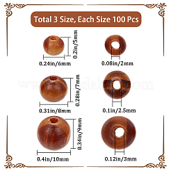 300 шт. 3 вида круглых бусин из натурального дерева WOOD-GF0001-89A