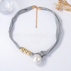 Colliers en cordon de tissu avec pendentif rond en perles d'imitation blanches et perles en plastique CCB pour femmes&nbsp;WGDA1DD-01