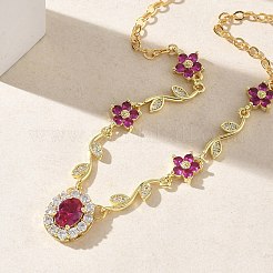 Colliers pendentifs en laiton pavé de zirconiums cubiques en forme de fleur&nbsp;NJEW-C121-04A-01G