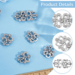 4個の花の合金クリスタルラインストーン調節可能なジーンズボタンピン  腰締め  衣料品の留め具の縫製  プラチナ  43x21x9mm  穴：2mm&nbsp;FIND-CY0002-27P