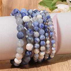 3 нити 3 стилей круглых бусин из натурального содалита G-PA0001-41