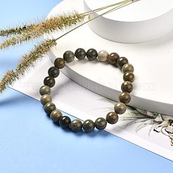 Натуральный серебряный лист яшмы круглые бусины стрейч браслет для мужчин женщин&nbsp;BJEW-JB06824-02
