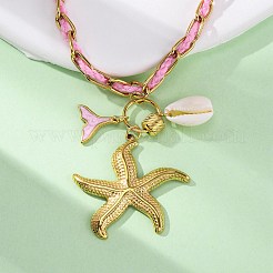 Эмалевые кулоны из нержавеющей стали 304 в форме морской звезды и хвоста русалки&nbsp;NJEW-L465-08G