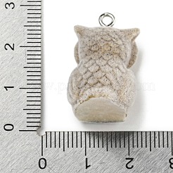 フロッキング樹脂のかわいいペンダント  プラチナメッキの鉄製ループ付き動物チャーム  フクロウ  25x15x18.5mm  穴：2mm&nbsp;RESI-L043-02P-03