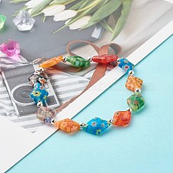 Bracelet extensible de perles de lampwork millefiori faites à la main pour cadeau de femme adolescente&nbsp;BJEW-JB06847-05