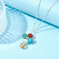 Collana con pendente a croce con pietre preziose naturali e sintetiche miste e catene di rame&nbsp;NJEW-JN04446-02