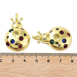 ラックメッキ真鍮マイクロパヴェキュービックジルコニアペンダント  長持ちメッキ  18KGP本金メッキ  カドミウムフリー＆鉛フリー  てんとう虫  34.5x22x6.5mm  穴：4.8x3mm&nbsp;X-KK-A205-01G-02