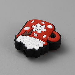 クリスマステーマのシリコンフォーカルビーズ  ホワイト  29x25x8mm  穴：3mm&nbsp;SIL-CJC0010-02E