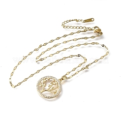 Подвески из латуни с микропаве из прозрачного кубического циркония в виде дерева жизни&nbsp;LS-NJEW-H066-01G-G