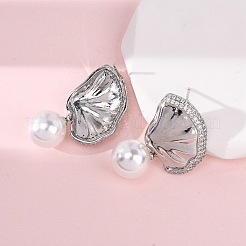 Серьги-гвоздики в форме листа с микропаве из прозрачного кубического циркония из латуни EJEW-H165-03A-P