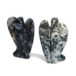 天然の苔瑪瑙で彫刻された天使の置物  風水エネルギーストーンギフト、自宅、オフィス、デスクトップの装飾用  35~38x18.5~20x50~53mm&nbsp;G-O200-03J-01