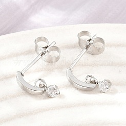 Boucles d'oreilles puces en acier inoxydable 304 serties d'un seul zircon cubique pour femmes&nbsp;SA-CBAB549-05P