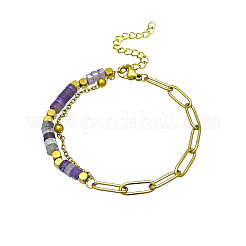 Armbänder aus böhmischen Amethyst-Heishi-Perlen mit Ketten aus 304er Edelstahl mit Büroklammern&nbsp;WGD41F4-02
