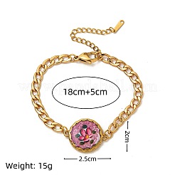 304ステンレススチールエナメルリンクブレスレット  女性用カーブチェーンブレスレット  花  プラム  ゴールドカラー  7.09インチ（18cm）&nbsp;WGE16A1-04