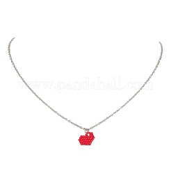 Ожерелья с подвеской в форме сердца из стеклянного семени&nbsp;NJEW-MZ00020-02