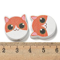 プリントウッドビーズ  猫の形  サンゴ  18~18.5x19.5~20x5.5~6.5mm  穴：2~2.5mm&nbsp;WOOD-G022-27I