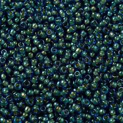 MIYUKIラウンドロカイユビーズ  日本製シードビーズ  （rr3743)ファンシーライニングアクアグリーン  8/0  3mm  穴：1mm  約2111~2277個/50g&nbsp;SEED-X0055-RR3743