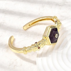 Sechseckige Armreifen aus Messing mit Pavé-Fassung aus natürlichem Amethyst und Zirkonia für Damen&nbsp;BJEW-Z172-01G-09