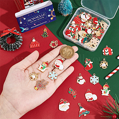 56スタイルのクリスマス合金エナメルペンダント14個。  ベル & リース & 雪だるま & キャンディケイン & トナカイ  ミックスカラー  18~25.5x14~21.5x1~2mm  穴：1.2mm  4個/スタイル&nbsp;ENAM-SC0003-72