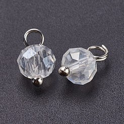 電気メッキガラスチャーム  真鍮パーツ  ロンデル  多面カット  プラチナ  ミックスカラー  9.5x5.5~6mm  穴：2mm&nbsp;GLAA-P038-05P