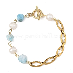 Bracelets en pépites de larimar naturel et perles&nbsp;BJEW-JB14436-01
