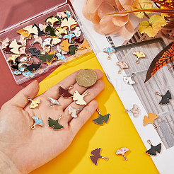 感謝祭テーマの合金エナメルペンダント60個、2スタイル  ゴールドカラー  リーフチャーム  ミックスカラー  17~22.5x18~29.5x3~3.5mm  穴：2~2.2mm&nbsp;ENAM-FH0001-96