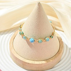 Bracelets manchettes en laiton et hémimorphite naturelle&nbsp;BJEW-JB14039-02