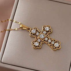 Colliers pendentifs croix religieuse vintage en acier inoxydable 304 et verre&nbsp;IP9108