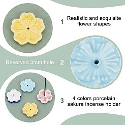 4 Stück 4 Farben Porzellan Sakura Räucherstäbchenhalter Display Dekorationen&nbsp;DJEW-OC0001-51