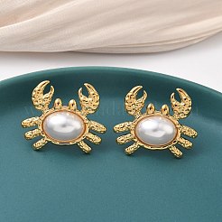 Серьги-гвоздики в форме краба из нержавеющей стали 304 с имитацией жемчуга&nbsp;EJEW-K268-59G