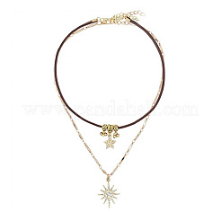 Цинковый сплав кристалл горный хрусталь солнечная звезда кулон искусственная кожа шнур двухслойные ожерелья для женщин FS-WGD520A-01