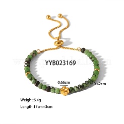 Регулируемые браслеты-слайдеры с натуральным круглым рубином в бусинах цоизита LF2079-2