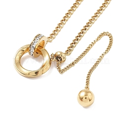 Кольцо-лариат из нержавеющей стали 304 с микропаве из прозрачного кубического циркония и подвеской в виде витой цепи NJEW-P318-01G