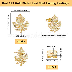 4 пара латунных сережек-гвоздиков&nbsp;KK-BBC0019-95A