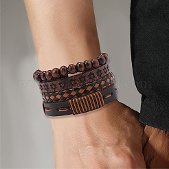 4шт 4 стиля плетеные браслеты из искусственной кожи pu наборы BJEW-CL0001-13A