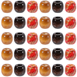 90 шт. 3-х цветные крашеные бусины из натурального дерева&nbsp;WOOD-PA0001-26