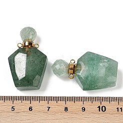 天然グリーンストロベリークォーツ開閉式香水瓶ペンダント  多面カット  金色の304ステンレススチール製金具付き  37.5x22.5x11mm  穴：1.8mm&nbsp;G-I381-02G-02