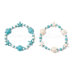 2шт. синтетические бирюзовые бусины в виде морских звезд и черепах BJEW-JB11921