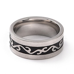 ブラックエナメル リラックス フィンガー リング  女性用201ステンレススチールジュエリー  ステンレス鋼色  内径：17mm&nbsp;RJEW-I089-05P