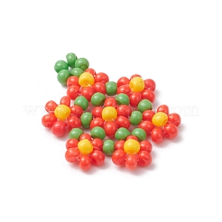 シードビーズ ビーズチャーム  花のペンダント  レッド  23x18x3mm  穴：1.5mm&nbsp;PALLOY-MZ00417-02