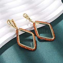 Серьги-кольца из латуни с кубическим цирконием и ромбами EJEW-L303-02G