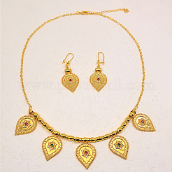 Vintage-Ohrringe und Halsketten-Sets aus Messing in Tropfenform für Damen&nbsp;LL3308