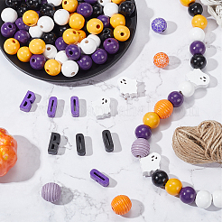 Расписные бусы из натурального дерева WOOD-SP0001-15