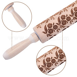 Rouleau à pâtisserie en bois imprimé fleurs&nbsp;AJEW-WH0314-689B