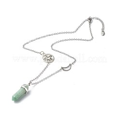Collana con ciondolo avventurina verde naturale sfaccettata a proiettile&nbsp;NJEW-JN03601-05