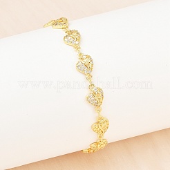 Латунные браслеты-цепочки с микропаве из прозрачных кубических цирконий для женщин BJEW-A090-09E-G