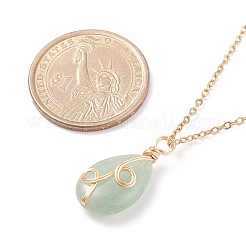 Collier pendentif en forme de larme d'aventurine verte naturelle&nbsp;NJEW-JN03900-02